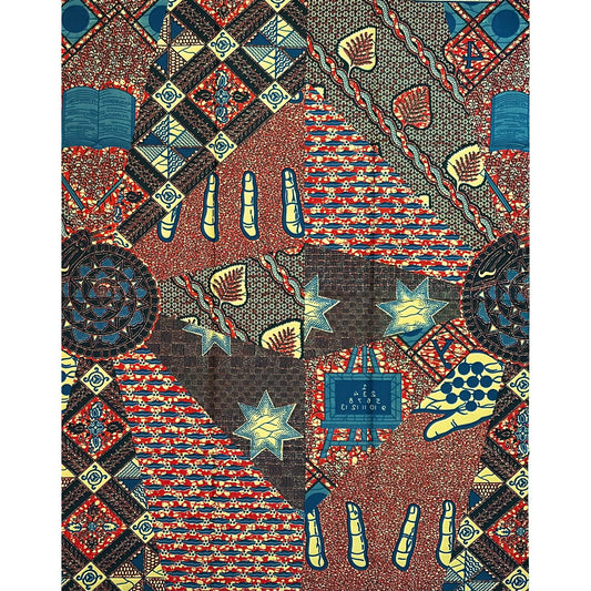 African Print Fabric/ Ankara - Brown, Blue, Beige 'Living Heritage', 1 YARD