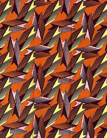 African Print Fabric/ Ankara - Pink, Orange, Yellow 'The Third Mainland', 1 YARD