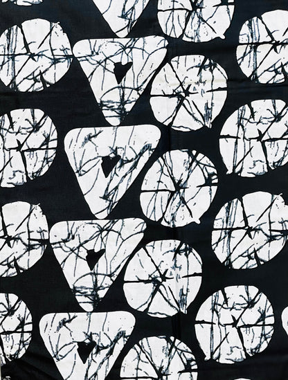 African Print Fabric/ Ankara - Black, White 'House of Sankofa' Design, YARD or WHOLESALE