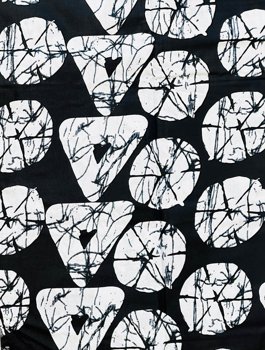 African Print Fabric/ Ankara - Black, White 'House of Sankofa' Design, YARD or WHOLESALE