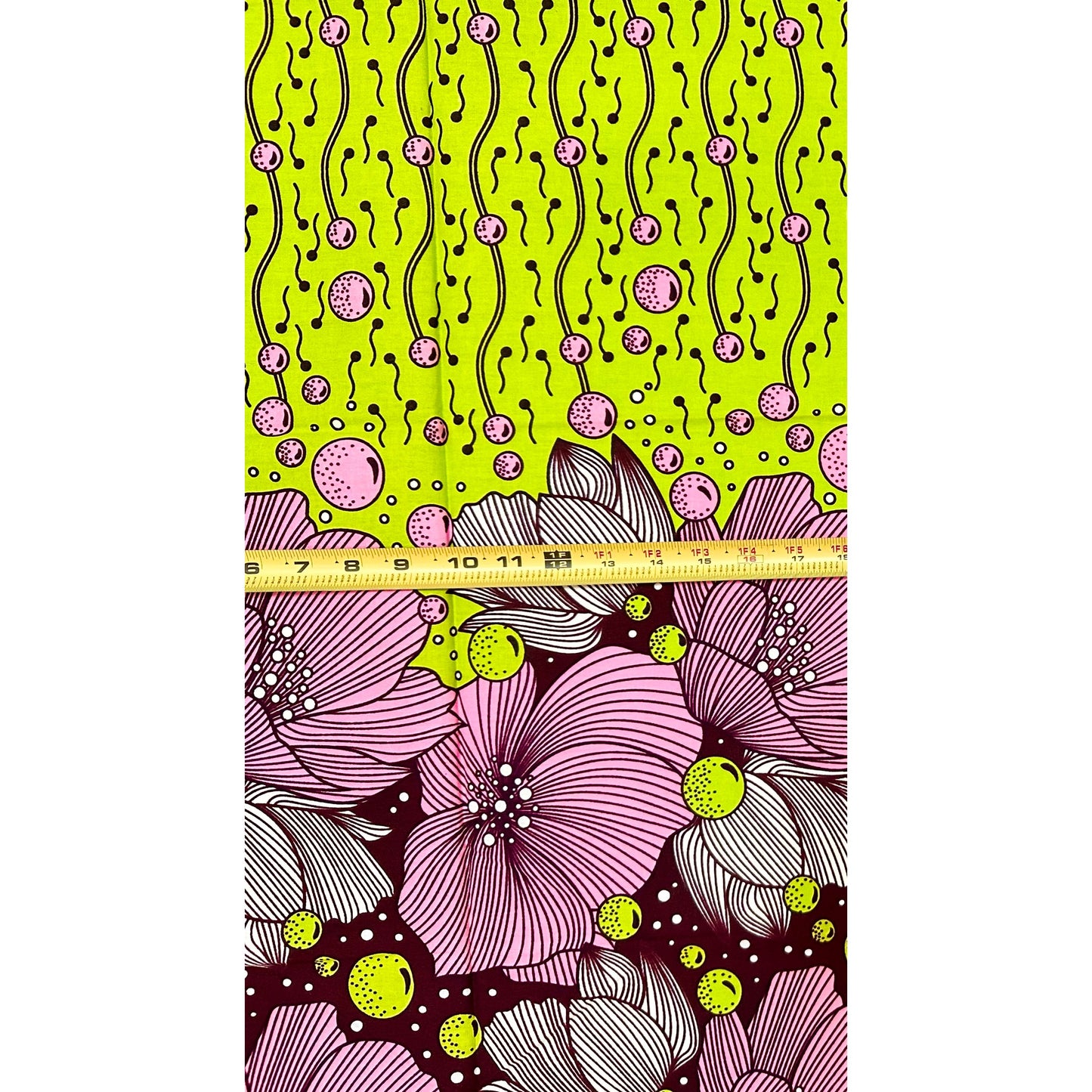 African Print Fabric/Ankara - Pink, Green, Brown "Oba’s Spring" Design, 1 Yard