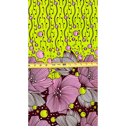 African Print Fabric/Ankara - Pink, Green, Brown "Oba’s Spring" Design, 1 Yard