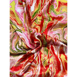 African Print, Satin Fabric - Red, Pink, Gold "Wasi Whirl", Yard or Wholesale