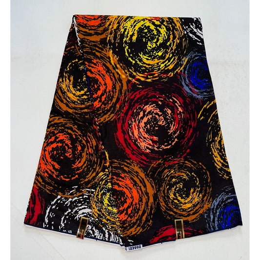 African Print Fabric/ Ankara - Red, Brown, Orange, Yellow, Blue 'Forces of Nature' Design, YARD or WHOLESALE