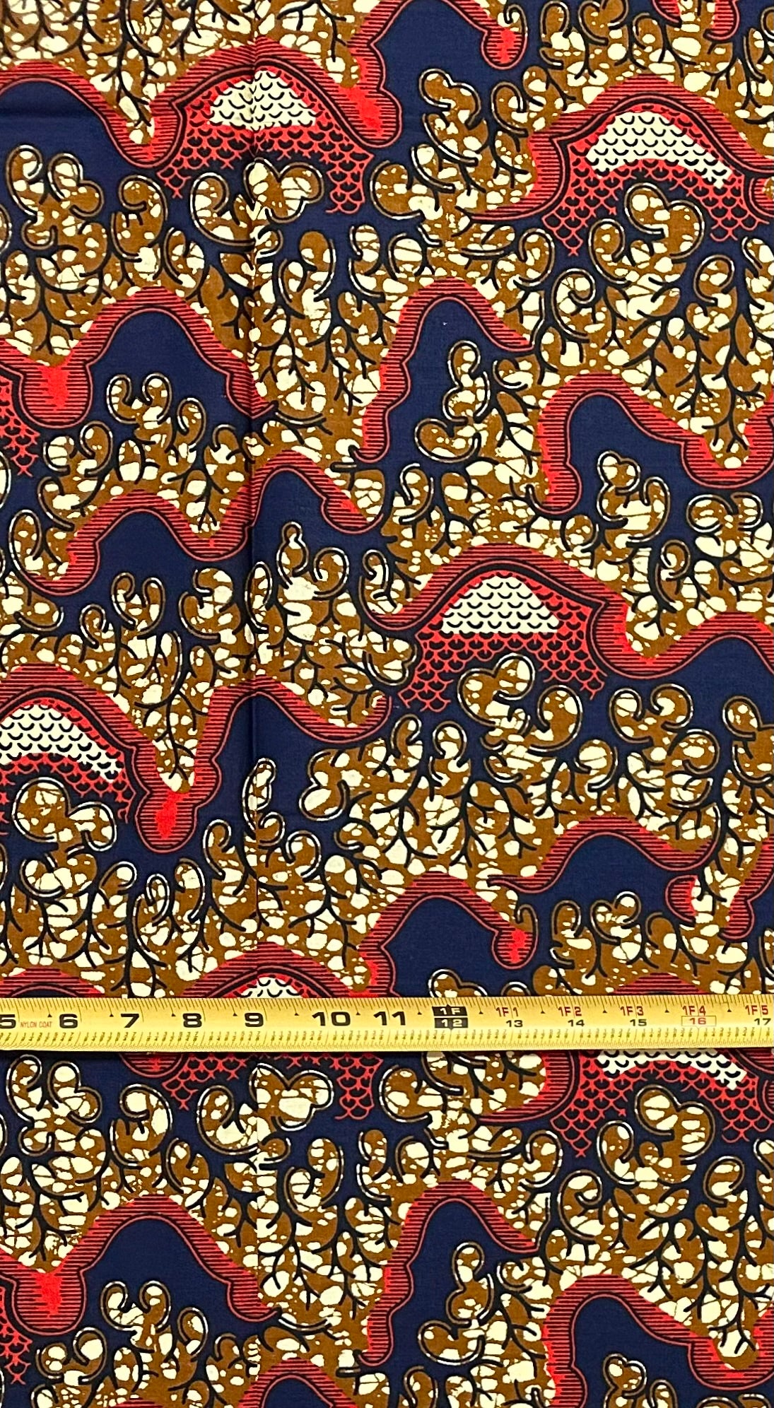 African Print Fabric/ Ankara - Brown, Navy, Orange 'The Famiky Recipe', 1 YARD