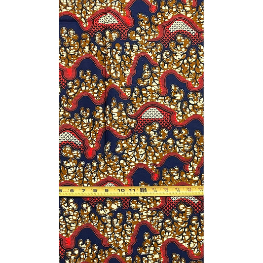 African Print Fabric/ Ankara - Brown, Navy, Orange 'The Family Recipe', 1 YARD