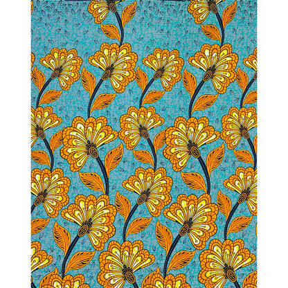 African Print Fabric/ Ankara - Turquoise, Orange, Yellow ‘Bright Side' Design, YARD or WHOLESALE