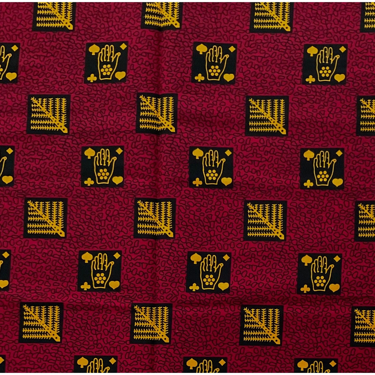 African Print Fabric/Ankara - Red, Marigold, Black 'African Tarot', YARD or WHOLESALE