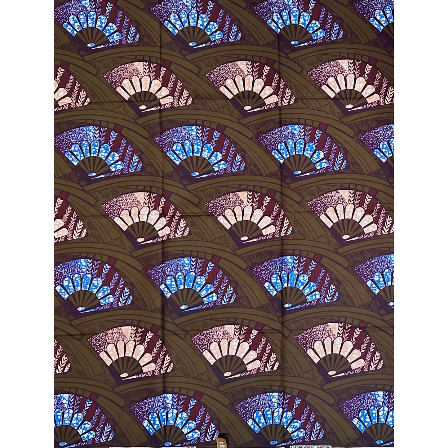 African Print Fabric/ Ankara - Brown, Blue, Pink, Purple "Midnight Fan Society " Design, Yard
