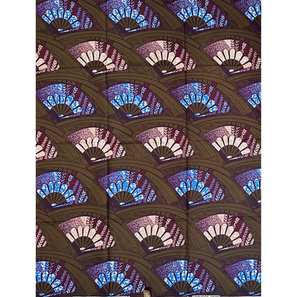African Print Fabric/ Ankara - Brown, Blue, Pink, Purple "Midnight Fan Society " Design, Yard