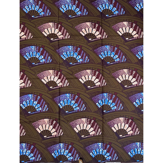 African Print Fabric/ Ankara - Brown, Blue, Pink, Purple "Midnight Fan Society " Design, Yard