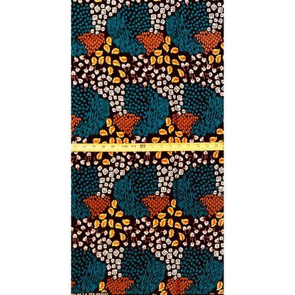 African Print Fabric/ Ankara -Teal, Brown, Yellow 'Wealth of Calabar', Per YARD or WHOLESALE