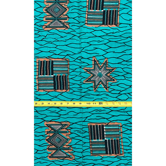 African Print Fabric/ Ankara - Teal, Brown, Black 'River Delta', Per Yard