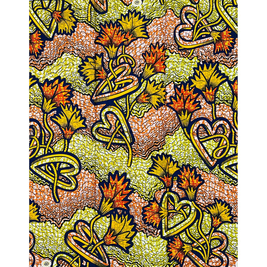 African Print Fabric/ Ankara - Yellow, Orange, Brown 'Ẹ̀mí & Ember,’ 1 YARD