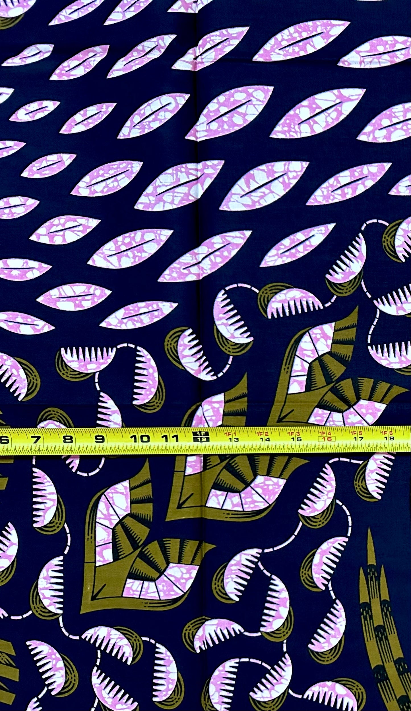 African Print Fabric/ Ankara - Pink, Brown, Navy 'Flight Before Dawn', 1 Yard