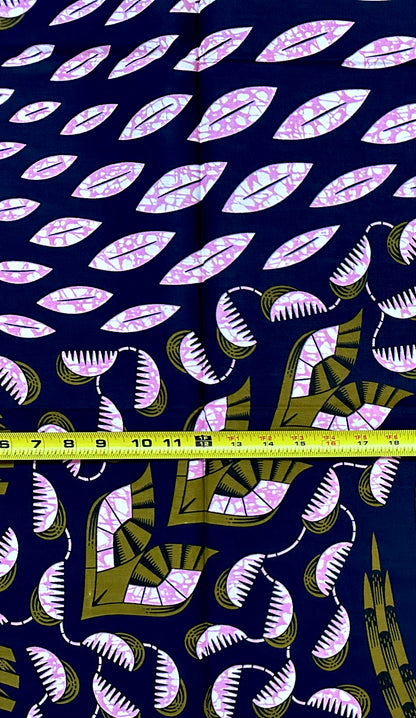 African Print Fabric/ Ankara - Pink, Brown, Navy 'Flight Before Dawn', 1 Yard