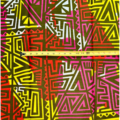 African Print Fabric/ Ankara - Pink, Olive Green, Yellow, Red ‘Zanku Blaze', YARD or WHOLESALE