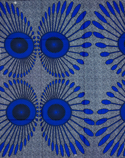 African Print Fabric/ Ankara - Blue, Black 'Moon Council', YARD or WHOLESALE