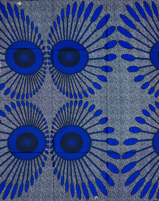 African Print Fabric/ Ankara - Blue, Black 'Moon Council', YARD or WHOLESALE