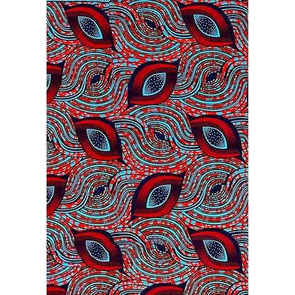 African Print Fabric/Ankara - Blue, Red, Orange, Brown ‘Ojú Oríṣà' Design, YARD or WHOLESALE