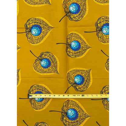 African Print Fabric/ Ankara - Gold, Marigold, Blue, Black ‘Zari Seed' Design, YARD