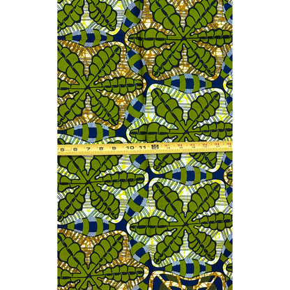 African Print Fabric/Ankara - Green, Brown, Yellow "Iroko House" Design