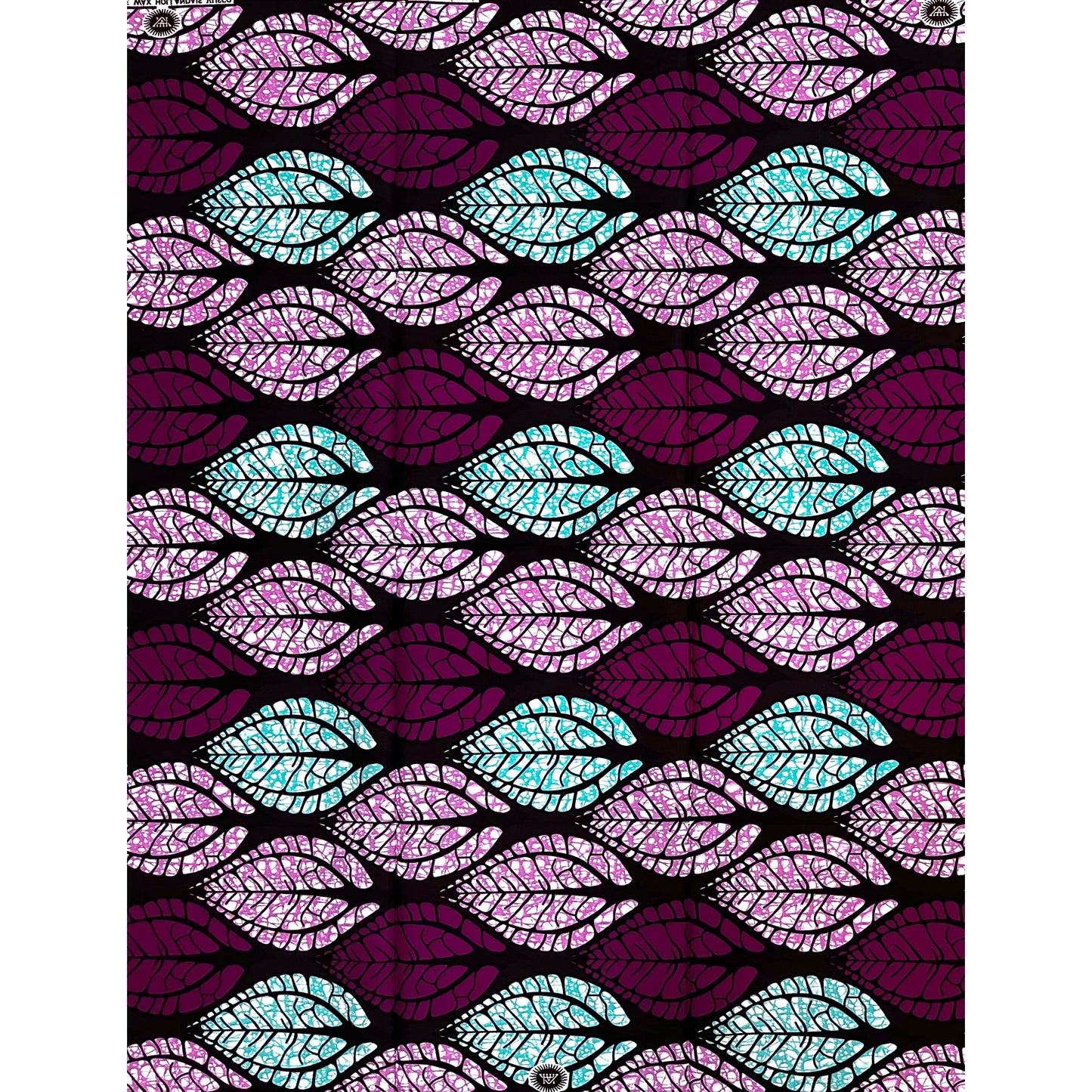 African Print Fabric/Ankara - Purple, Turquoise, Brown “Leafy Ways" Design, 1 Yard
