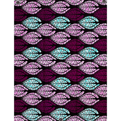 African Print Fabric/Ankara - Purple, Turquoise, Brown “Leafy Ways" Design, 1 Yard