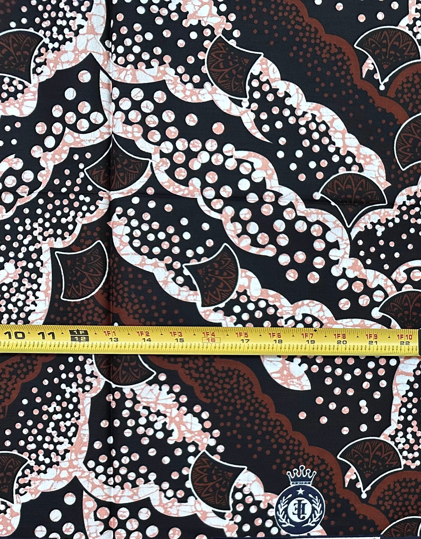 African Print Fabric/ Ankara - Brown, Black 'Cocoa Echo', 1 Yard