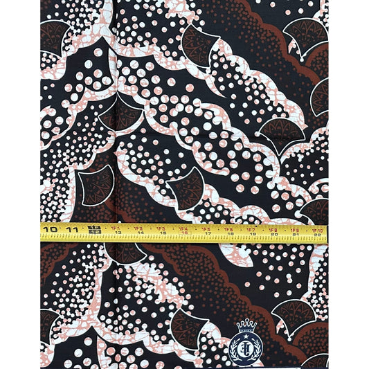 African Print Fabric/ Ankara - Brown, Black 'Cocoa Echo', 1 Yard
