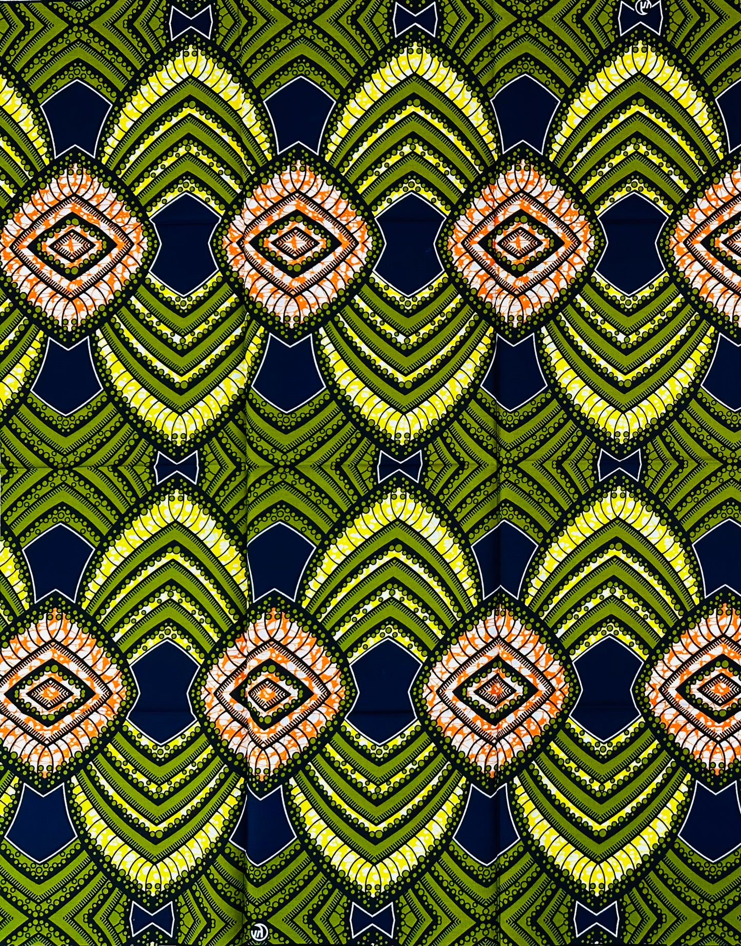African Print Fabric/ Ankara - Green, Yellow, Orange ‘Paths to Ile-Ife', 1 YARD