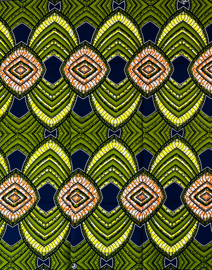 African Print Fabric/ Ankara - Green, Yellow, Orange ‘Paths to Ile-Ife', 1 YARD
