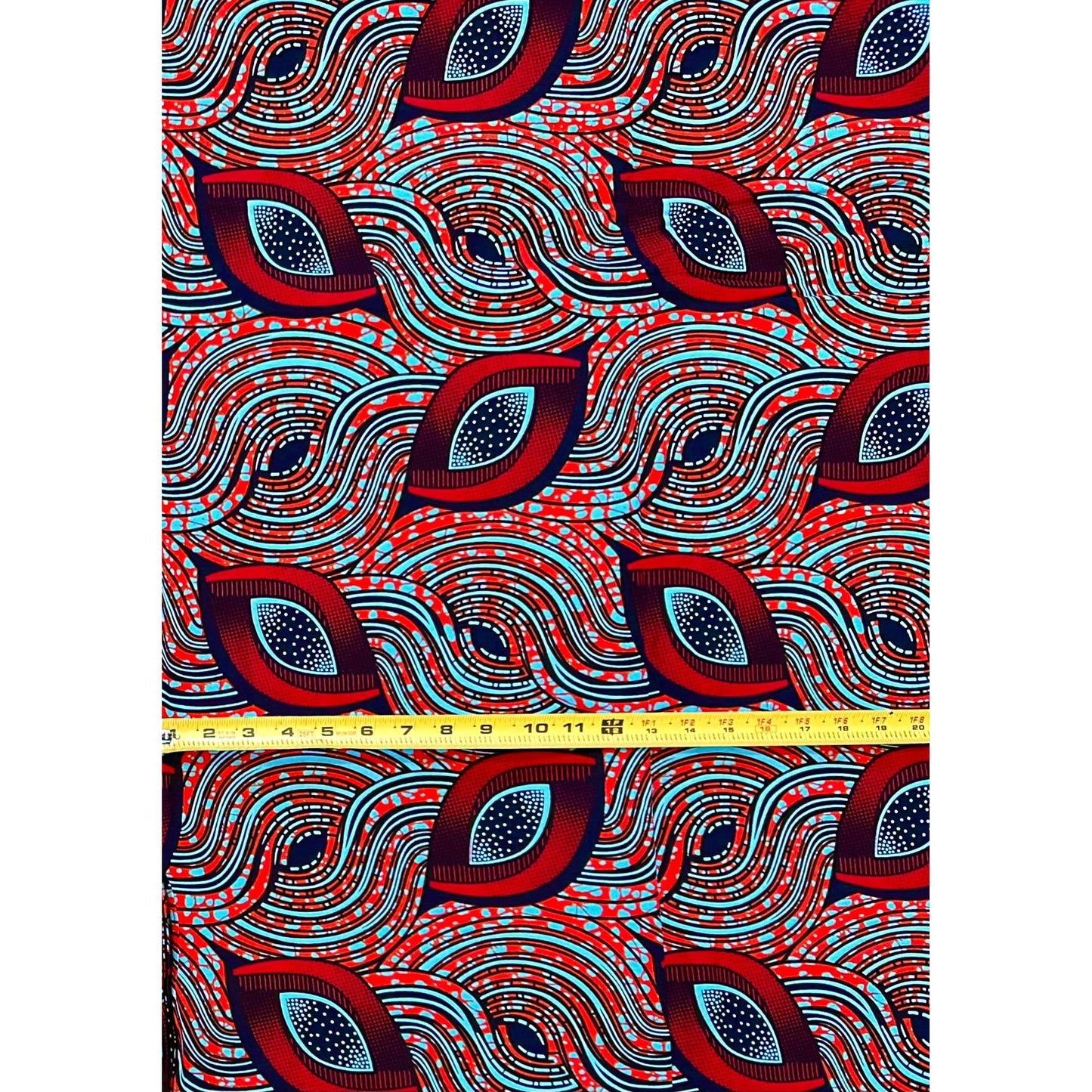 African Print Fabric/Ankara - Blue, Red, Orange, Brown ‘Ojú Oríṣà' Design, YARD or WHOLESALE