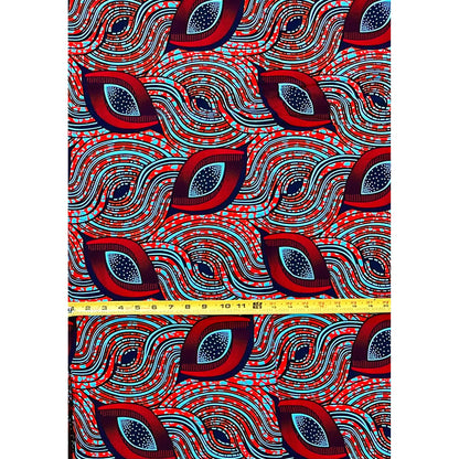 African Print Fabric/Ankara - Blue, Red, Orange, Brown ‘Ojú Oríṣà' Design, YARD or WHOLESALE