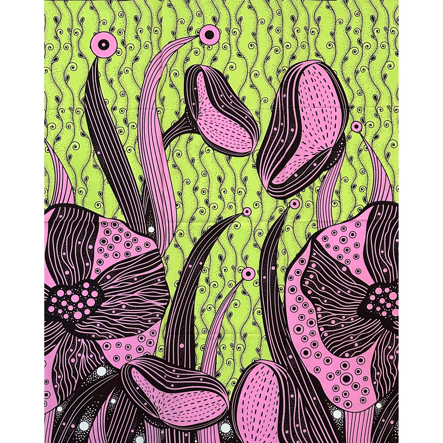 African Print Fabric/ Ankara - Green, Pink, Brown ‘Mama Africa Bloom' Design, 1 YARD
