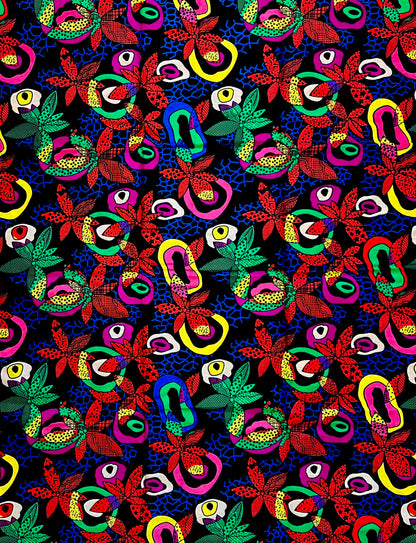 African Print Fabric/ Ankara - Multicolored 'Midnight Tropicana' Design, Yard or Wholesale