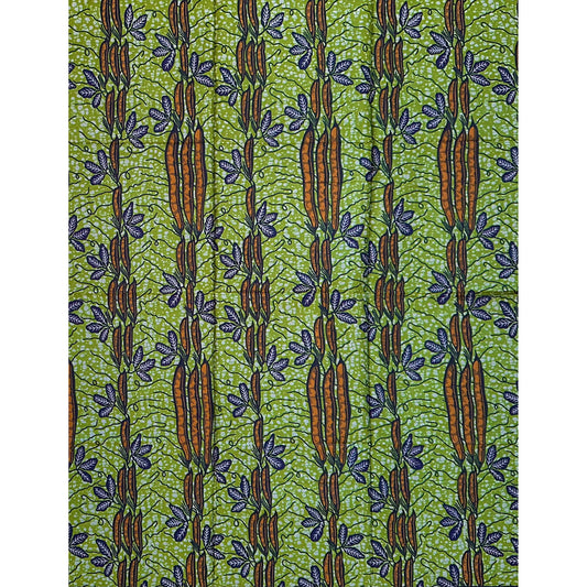 African Print Fabric/ Ankara - Green, Brown ‘Ubi m' Design, 1 YARD