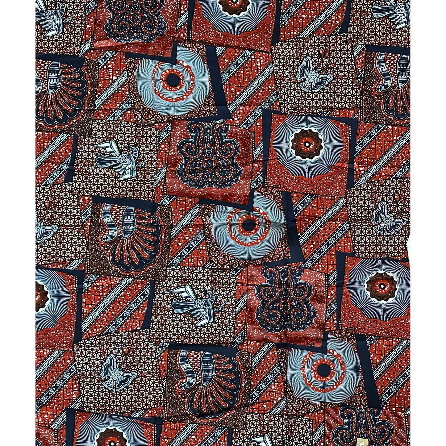 African Print Fabric/ Ankara - Brown, Navy 'Heritage Ledger,’ 1 YARD