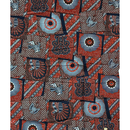 African Print Fabric/ Ankara - Brown, Navy 'Heritage Ledger,’ 1 YARD