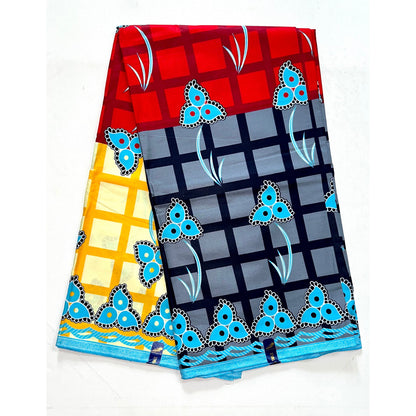 African Print Fabric/ Ankara - Gray, Red, Blue, Yellow “Buki Color Block ”, Per Yard or Wholesale