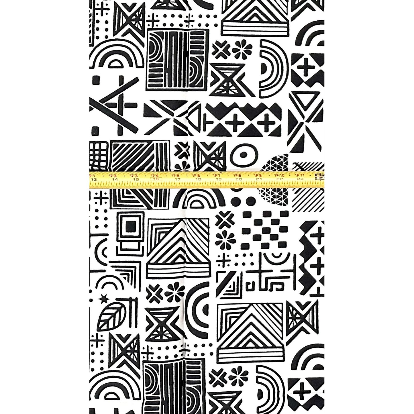 African Print Fabric/ Ankara - Black, White ‘Logic Puzzle' Design, 1 YARD