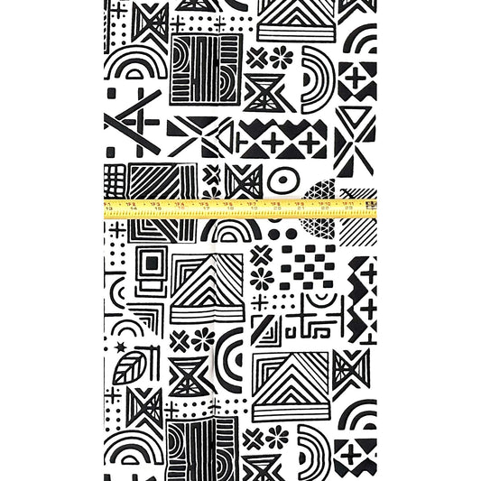 African Print Fabric/ Ankara - Black, White ‘Logic Puzzle' Design, 1 YARD