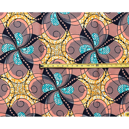 African Print Fabric/ Ankara - Pink, Orange, Blue 'Sunday Grace,’ 1 YARD