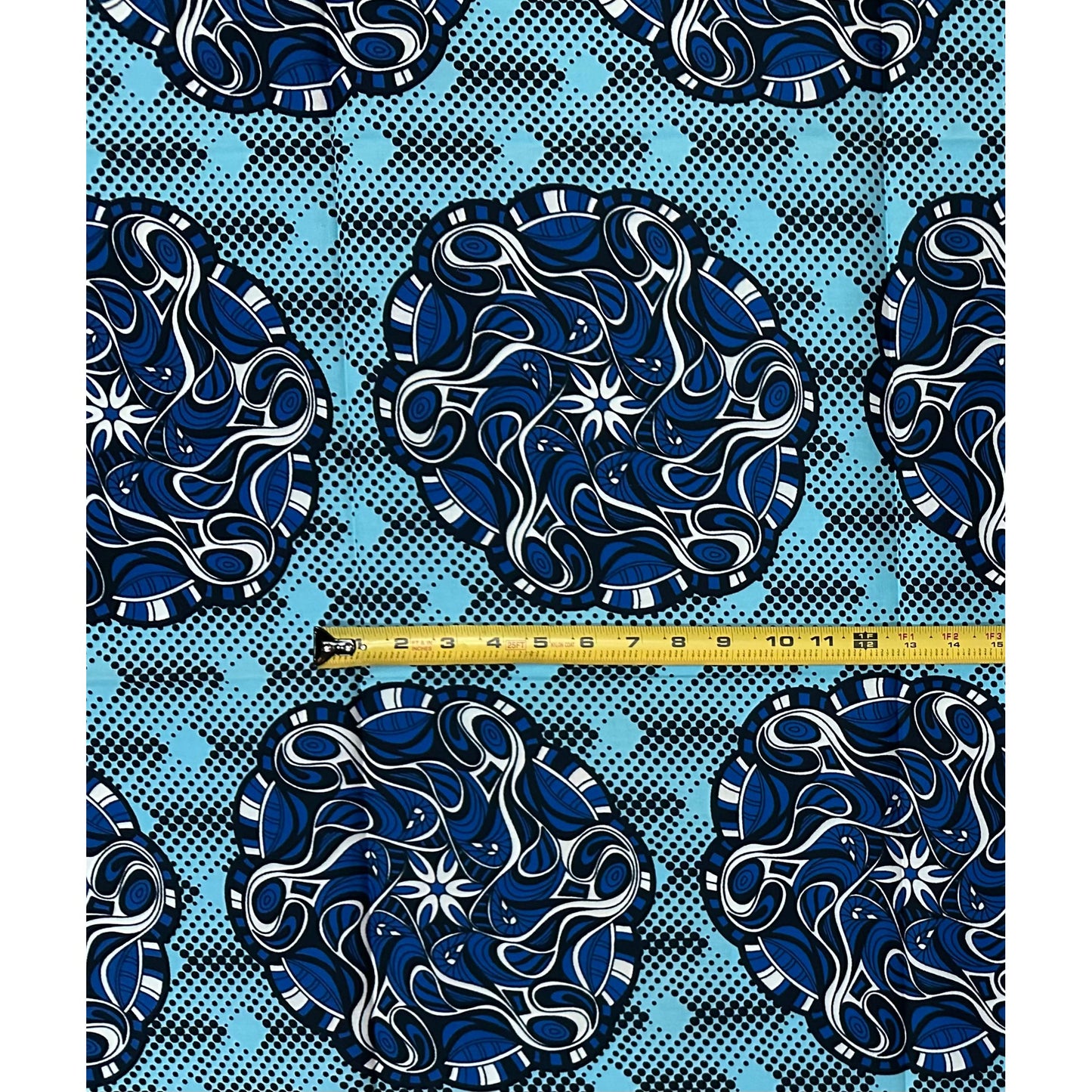 African Print Fabric/ Ankara - Shades of Blue ‘Ebube Whirl' Design, YARD