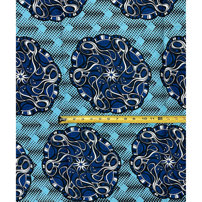 African Print Fabric/ Ankara - Shades of Blue ‘Ebube Whirl' Design, YARD