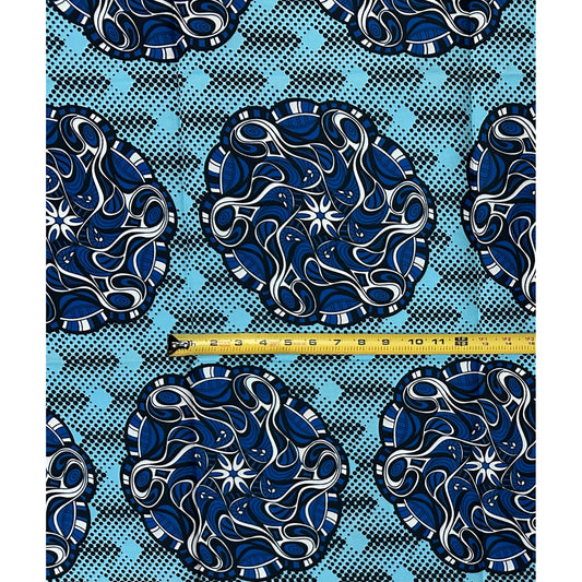 African Print Fabric/ Ankara - Shades of Blue ‘Ebube Whirl' Design, YARD