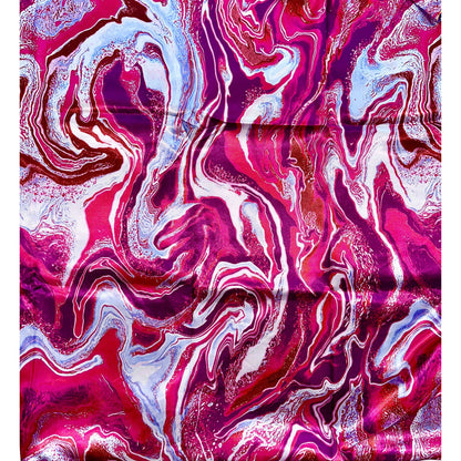 African Print, Satin Fabric - Purple, Dark Red, Pink, Blue "Wasi Whirl", Yard or Wholesale