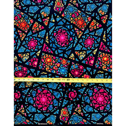 African Print Fabric/ Ankara - Blue, Orange, Pink, Black 'Okike Radiance', YARD or WHOLESALE