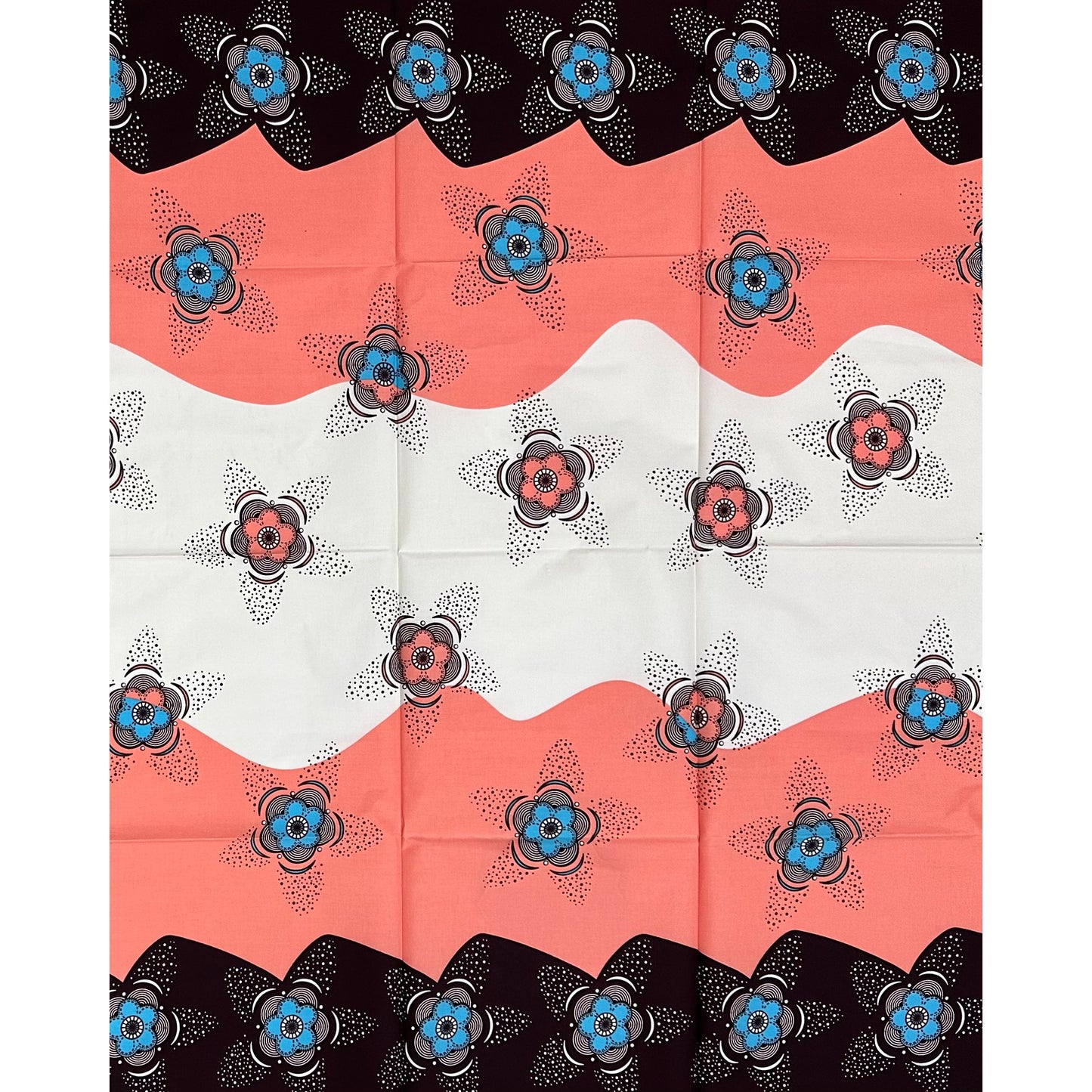 African Print Fabric/ Ankara - Pink, Brown, Blue "Cosmic Arrival", 1 Yard