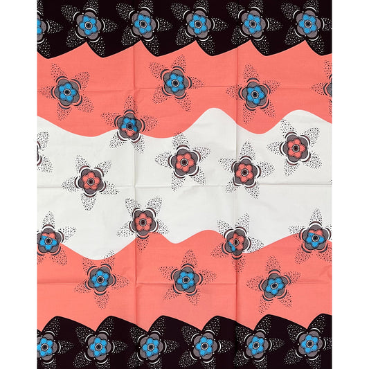 African Print Fabric/ Ankara - Pink, Brown, Blue "Cosmic Arrival", 1 Yard